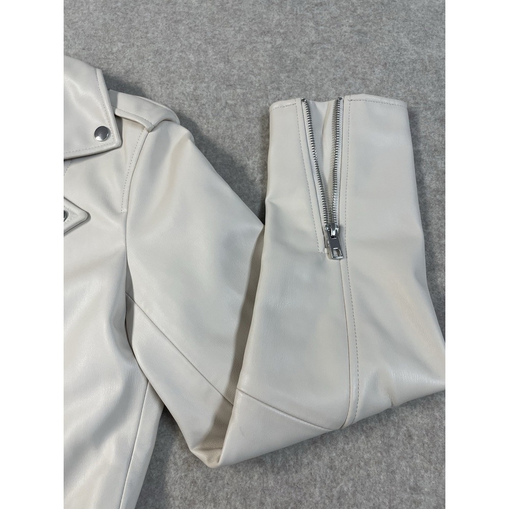 NWOT Zara Womens M Faux Leather Motorcycle Moto Jacket Zip Up Beige - Picture 5 of 16
